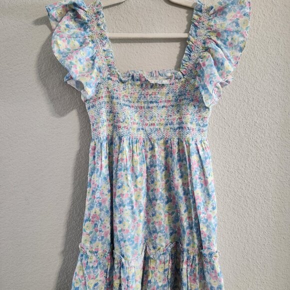 LoveShackFancy Nadja Smocked Mini Dress Ruffle Babydoll Rainbow floral sz medium - Picture 2 of 11
